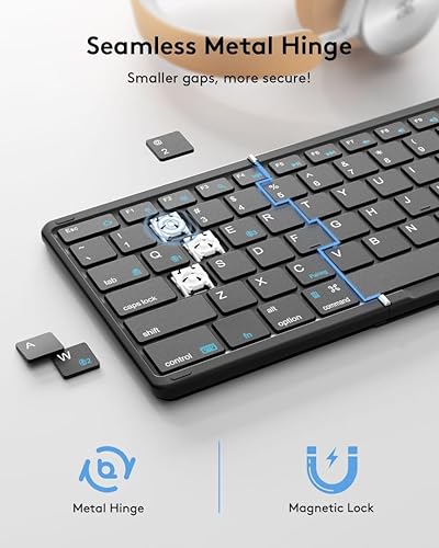 Miniatura 6 de Samsers Teclado Bluetooth plegable con panel táctil, teclado portátil plegable inalámbrico de tamaño completo para iOS, Android, Windows, Mac OS,