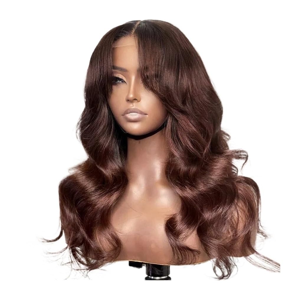 Hair Topper for Women Czekoladowo-brązowa peruka 150 gęstości 13 x 4 HD koronkowe peruki z ludzkich włosów, wstępnie oskubane, brązowe peruki typu bodywave dla kobiet, 16 cali
