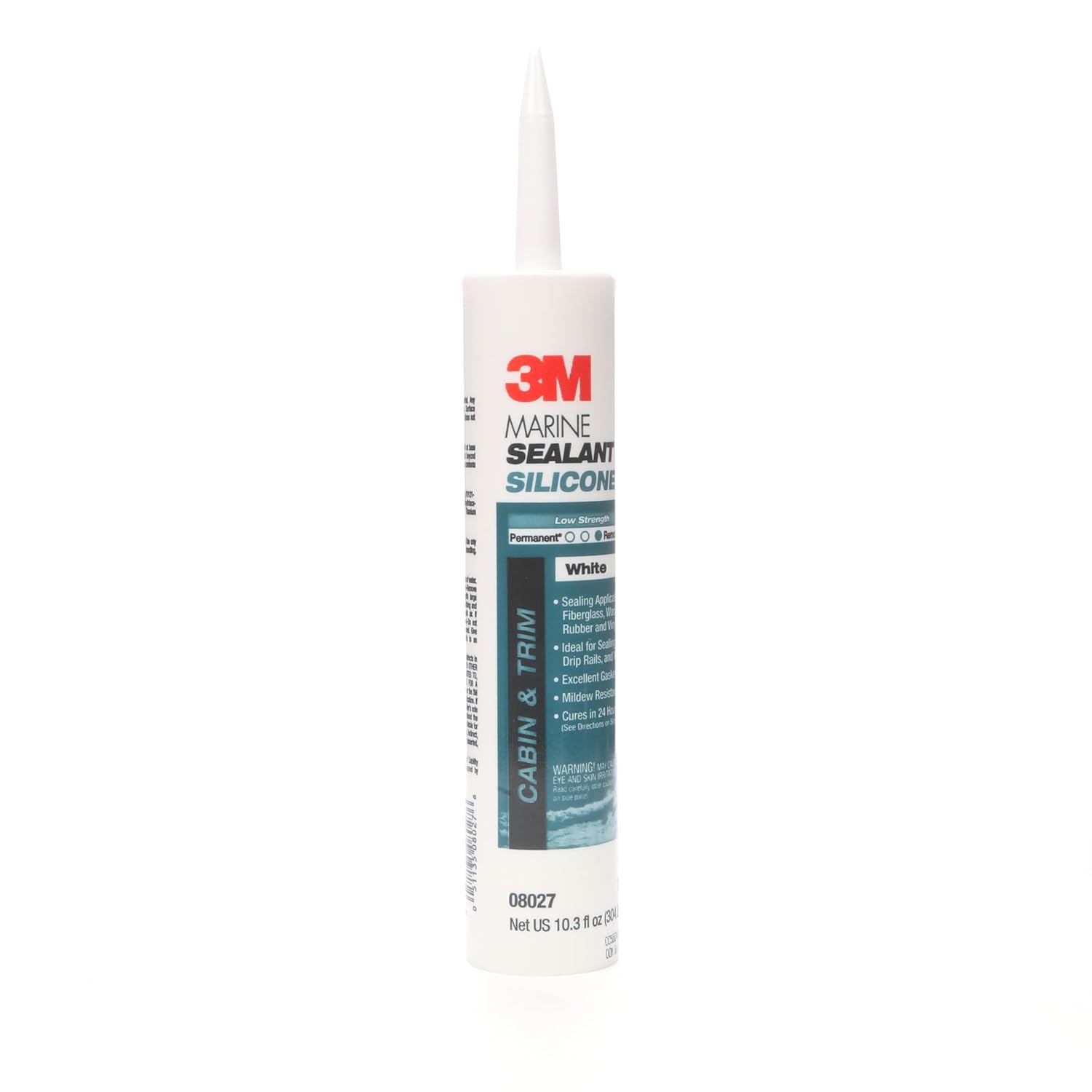 3M Marine Grade Silicone Sealant, 08027, For Boats and RVs, Above the Waterline Interior/Exterior Sealing, White, 10.3 fl oz Cartridge