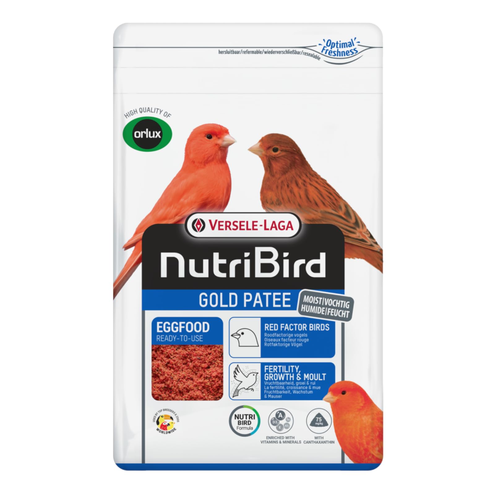 Versele-Laga NutriBird Gold Pâtée Canaris Rouge | 5 kg | Aliment prêt à l'emploi pour canaris, Oiseaux indigènes et Exotiques | Humidifié avec du Miel 100% Naturel