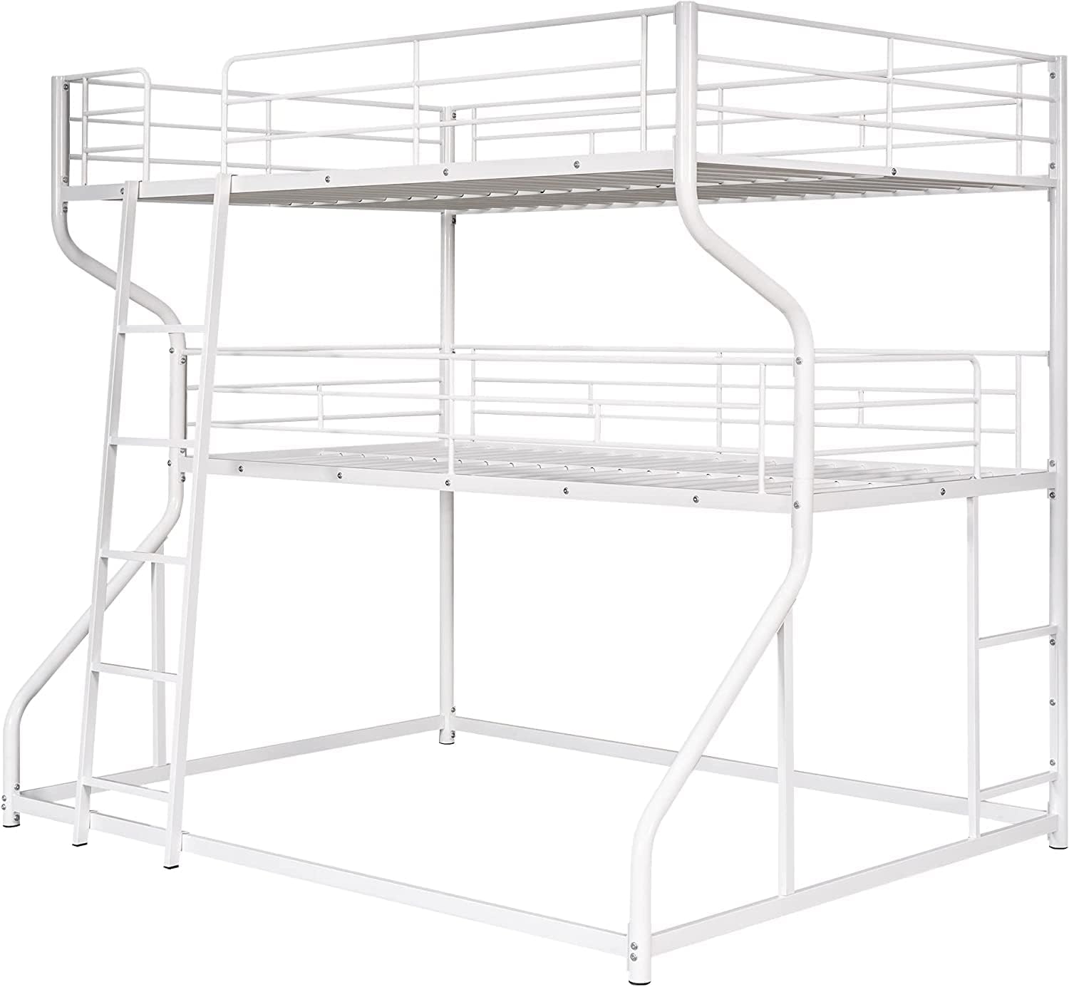 DNYN Full XL Over Twin XL Over Queen Size Triple Bunk Bed for Kids/Teens/Adults Bedroom,Metal Stucture Bedframe w/Safety Guardrail & Ladder,No Box Spring Need & Space Saving Design, White