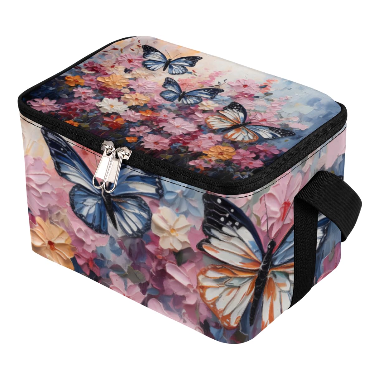 GzLeyigou Lunch Bags for Women Men 9 Cans,Butterfly Hot & Cold Food Delivery Bag Insulated Grocery Bag Insulated Lunch Box Flowers Cooler Bag for Office Work Picnic Beach