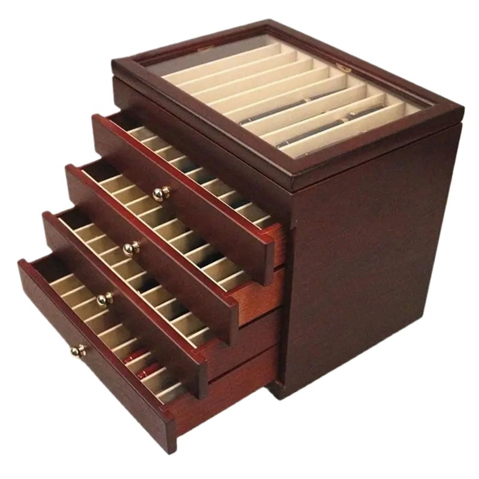 UBOHUZ Pen Display Case Wooden Pen Display Storage Case 50 Pens Capacity Fountain Pen Collector Organizer Box With Transparent Window For Storing Pens
