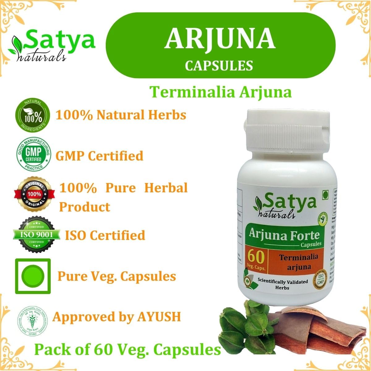 Terminalia Arjuna (Arjuna) Extract Capsules | Highest Potency, 100% Herbal Product | Pack of 60 X 500 mg. Veg. Capsules (Pack of 1 Bottle) — Amazon image 4