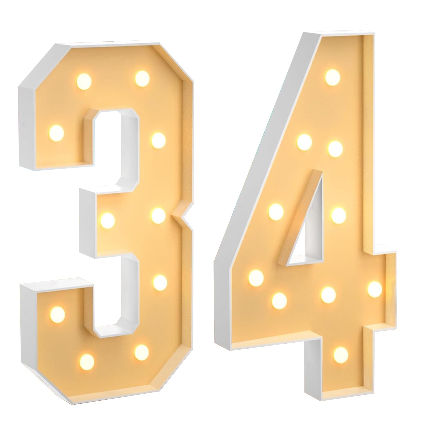 100 cm, grande numero 34, con numeri a LED, decorazione a mosaico, luce bianca calda, per casa, feste, compleanni, matrimoni, compleanni e Natale
