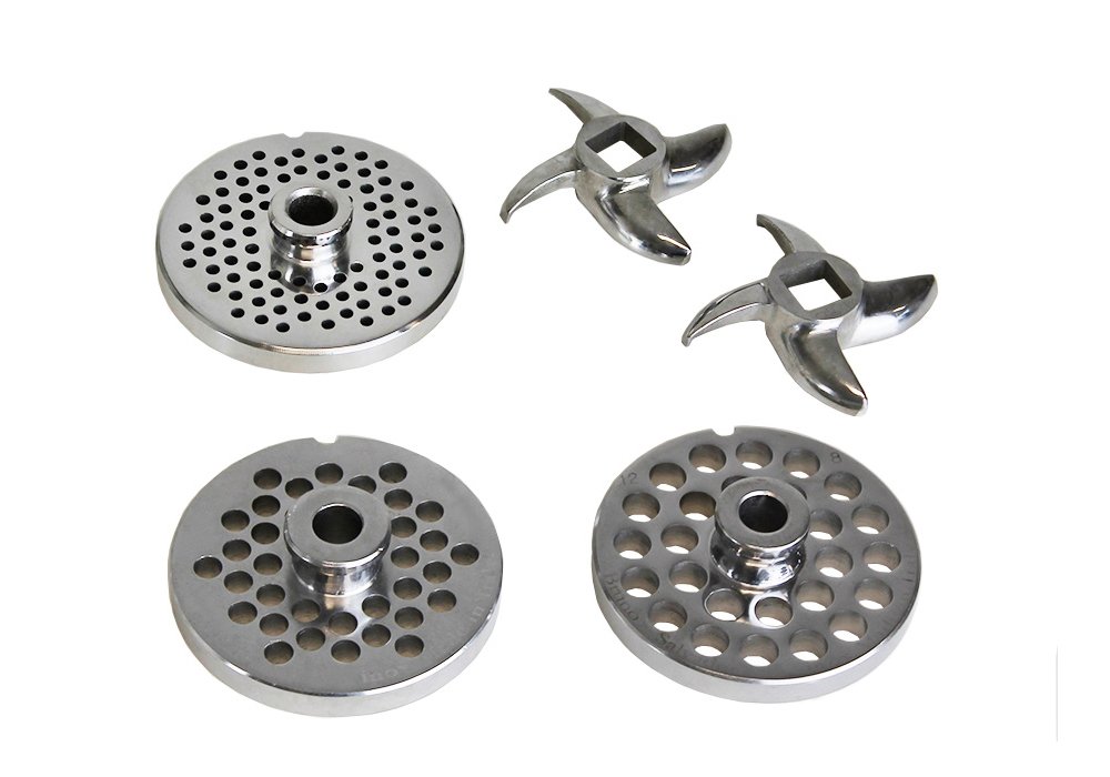Beeketal 'FW550P' Industrie Fleischwolf für bis zu 150 kg/Std. Durchsatz, direktübersetzer 550W Motor mit ölgelagertem Getriebe und Rückwärtsgang, inkl. 2 Messer, 3 Lochscheiben, Fleischstopfer
