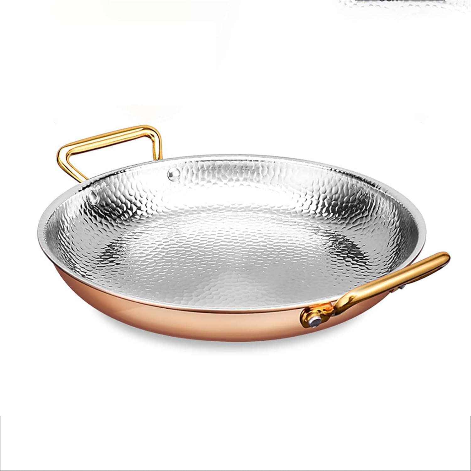 Padella per paella spagnola, realizzata a mano, in rame, con doppie orecchie in acciaio inox, padella antiaderente per autentici piatti spagnoli, diametro 26 cm