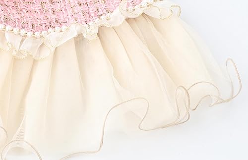 Miniatura 5 de Vestido suave de malla para perros con accesorio de perlas y correa de lazo para perros pequeños y medianos, Navidad, vacaciones, picnic, fiesta de