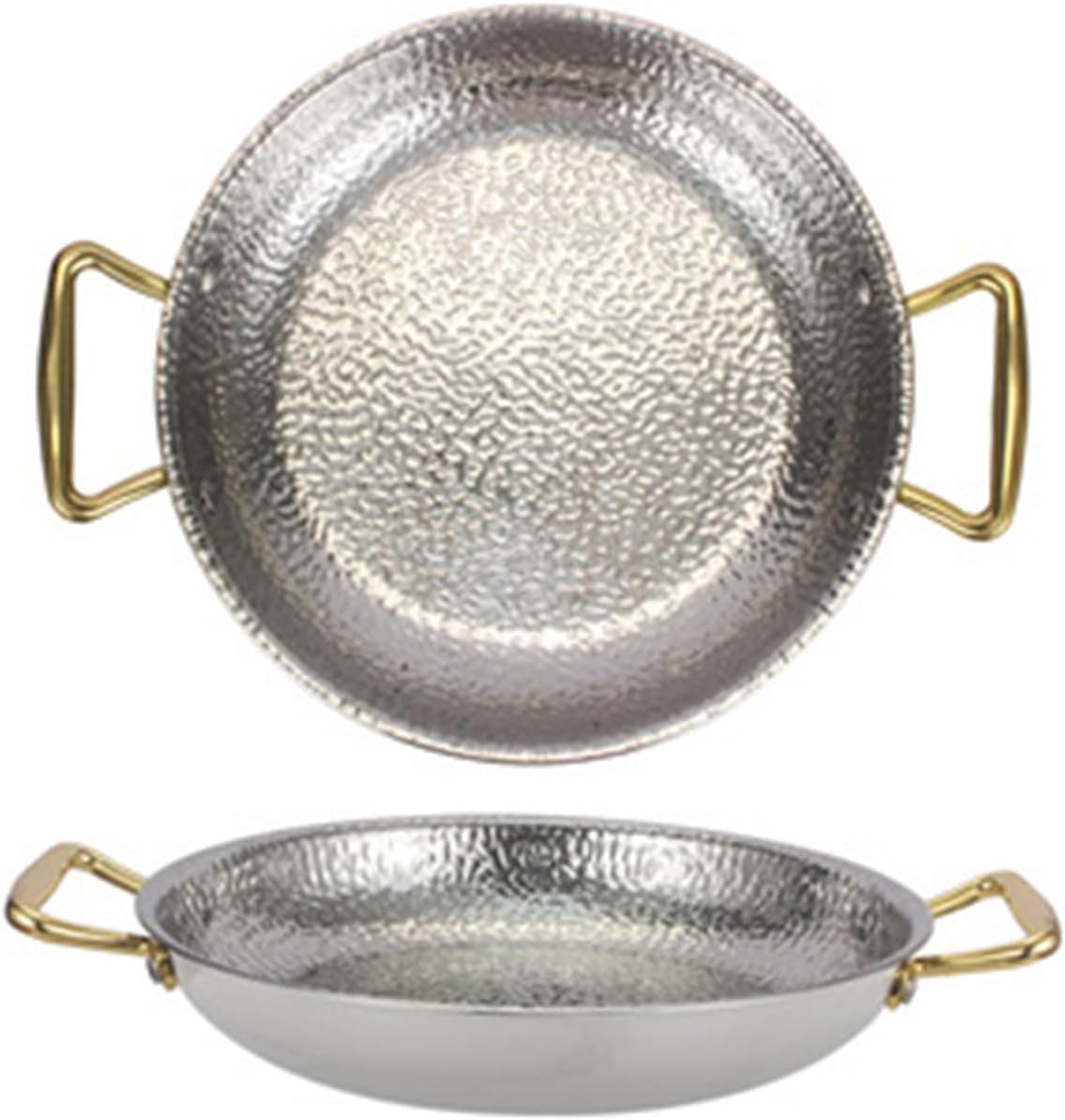 Stainless Stee Paella Pan Non Stick Frying Pans with Double Handles - Induction Skillets for Paella and Rice Recipes - Seafood Plate Dish Bowl for Home Cooks, Restaurants & Catering (28cm,Silver)