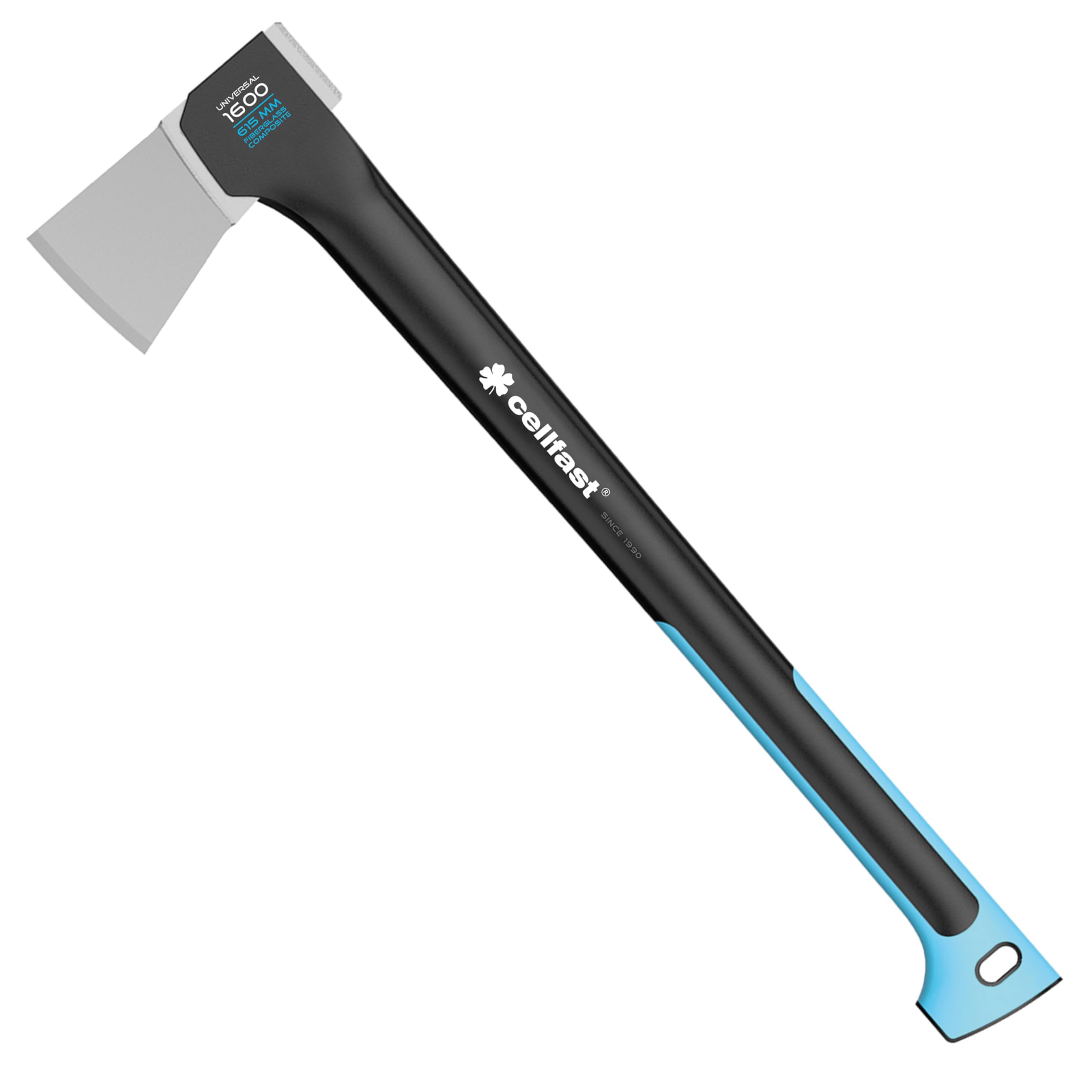 CELLFAST Axt Universal Zimmermannsaxt Gartenaxt Für Äste Strauche Kleine Bäume Transportschutz Haltbar Gehärteter Stahl Safetouch Glasfaserverstärkter Stiel 615 mm 1,6 kg, Blau