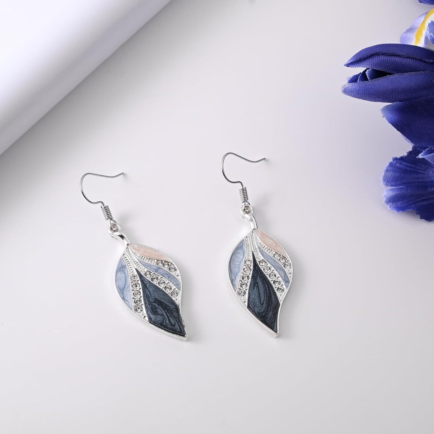 Leaf Silver Dangle Earrings for Women Boho Teardrop Dangling Blue Bohemian Tropical Earrings Plant jewelry for Vacation - Image 6