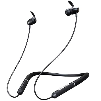 Ambrane BassBand Pro Wireless in Ear Bluetooth Neckband Earphones with Rich Bass, 4H Playtime in 20 mins Charge, Metallic Finish, IPX5 Waterproof, with Mic and Control Buttons (Black)