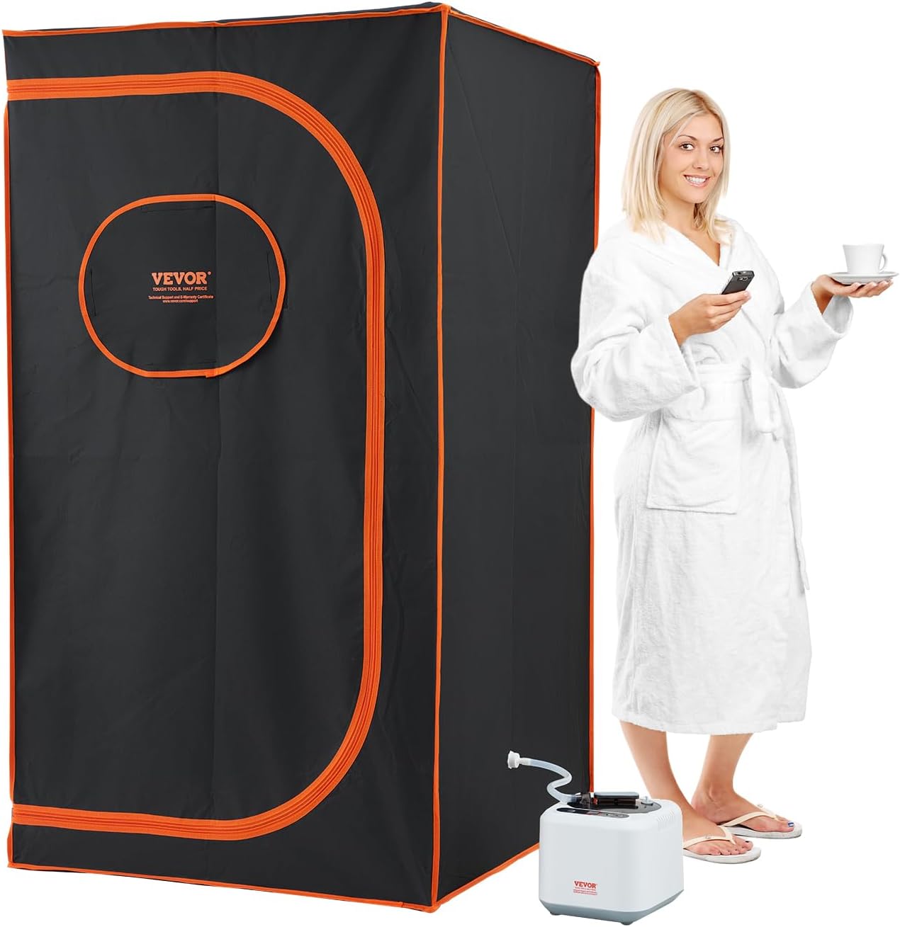 VEVOR Portable Steam Sauna Tent Full Size, 1000W Personal Sauna Kit for Home Spa, Detoxify & Soothing Heated Body Therapy, Time & Temperature Remote Control with Floor Mat