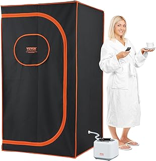 VEVOR Portable Steam Sauna Tent Full Size, 1000W Personal Sauna Kit for Home Spa, Detoxify & Soothing Heated Body Therapy, Time & Temperature Remote Control with Floor Mat