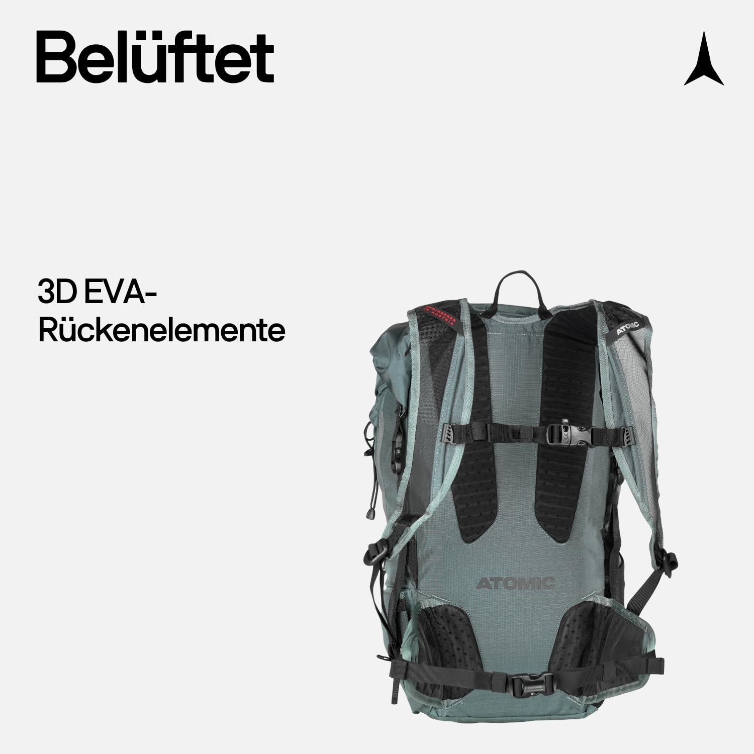 ATOMIC Backland 22+ Green/Grey I leichter Skitouren-Rucksack mit Rolltop-Verschluss I alpiner Wanderrucksack mit mehr als 22L Stauraum I robuster & vielseitiger Ski-Rucksack mit Hüftgurt