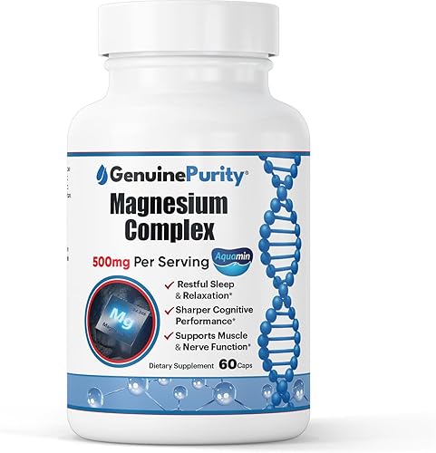 Suplemento Complejo de Magnesio con Aquamina - Citrato de Magnesio, Glicinato e Hidróxido - Apoya la función muscular, la salud nerviosa