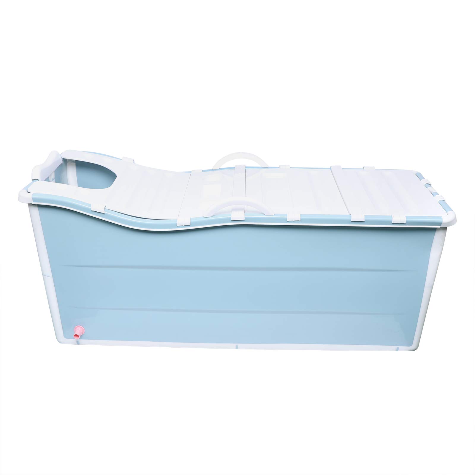 Vasca da bagno pieghevole portatile da 130 cm, vasca da bagno indipendente con coperchio e tubo di scarico, vasca da bagno pieghevole in plastica ispessita blu per adulti, capacità portante 41,9 kg