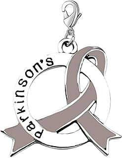 LBSBO Parkinson's Awareness Grey Ribbon Clip-on Charm/Necklace Parkinsons Awareness Gift Gray Awareness Parkinsons Survivor Jewelry