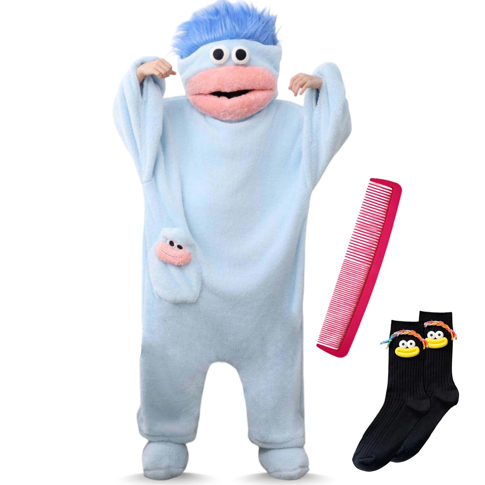 Pijama divertido de una pieza para adultos, divertido monstruo de boca grande, con capucha, ropa de dormir unisex
