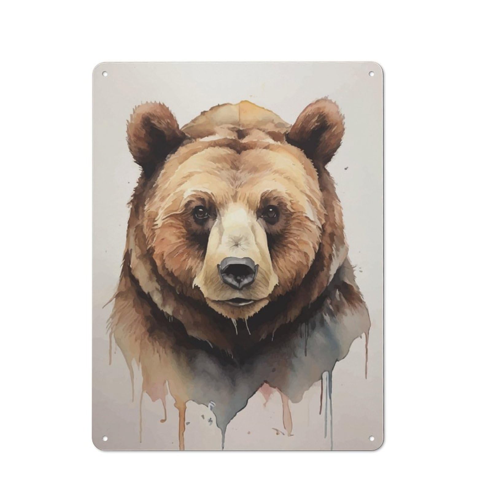 Junmoney Bear Watercolor Metal Sign 40X30cm With For Pub Or Café, Retro Decor, Suited To Café Interior Fans