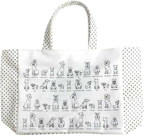 Amazon Co Jp イラストドッグ 手提げバッグ ファスナー 犬柄 生成り ペット用品