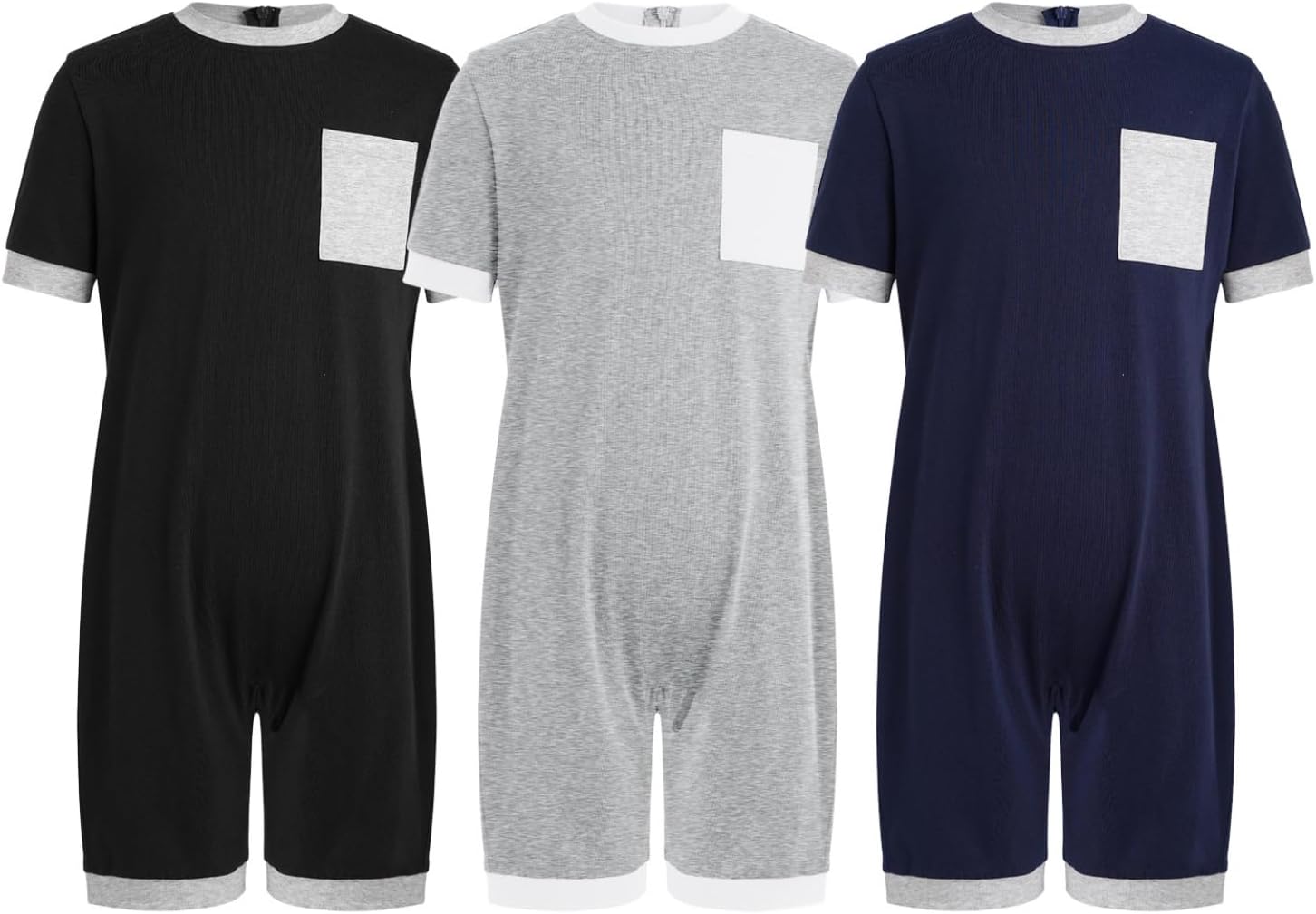 3 Pack Special Needs Adaptive Clothing for Kids Short Sleeve Anti-Strip Romper Zip Back One Piece Jumpsuit Bodysuit