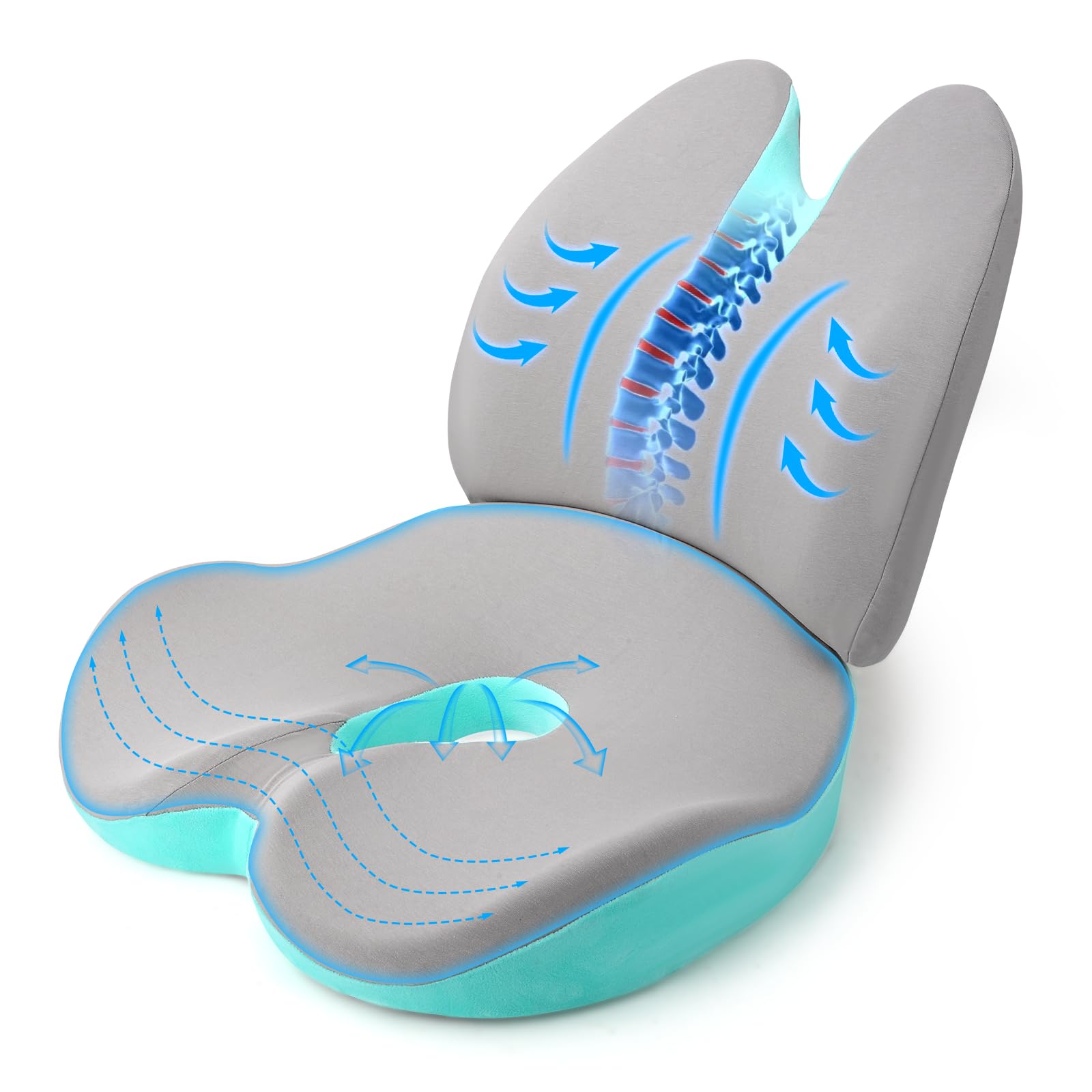 2 en 1 cojín para silla lumbar, cojín para silla de oficina, cojín ergonómico de Coccix para oficina y coche, cojín de asiento, cojín ortopédico, alivio de presión ortopédico paraCoccyx