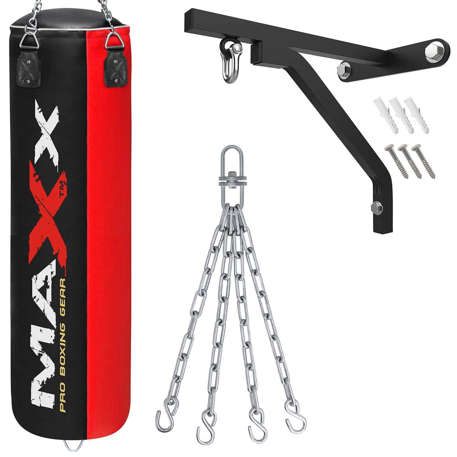 Punching Bag Set with Free Bracket and Chain, Choose from 3 to 6 Feet Sizes (BLACK RED, 4FT)