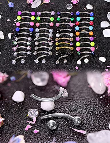 Hoeudjo 40Pcs 16G Eyebrow Piercing Rook Earrings Daith Piercing Jewelry Curved Barbell Kit Surgical Steel Tragus Vertical Lip Rings For Women Men 8Mm (5/16") #TOP3