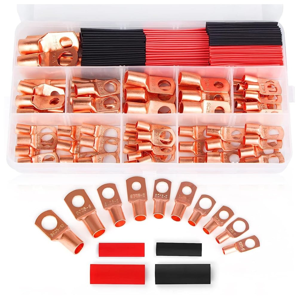 45-teiliges Set Drahtverbinder Mit Schrumpfschläuchen – Für 2–12 AWG, Messing, Inkl. Schraubenschlüssel