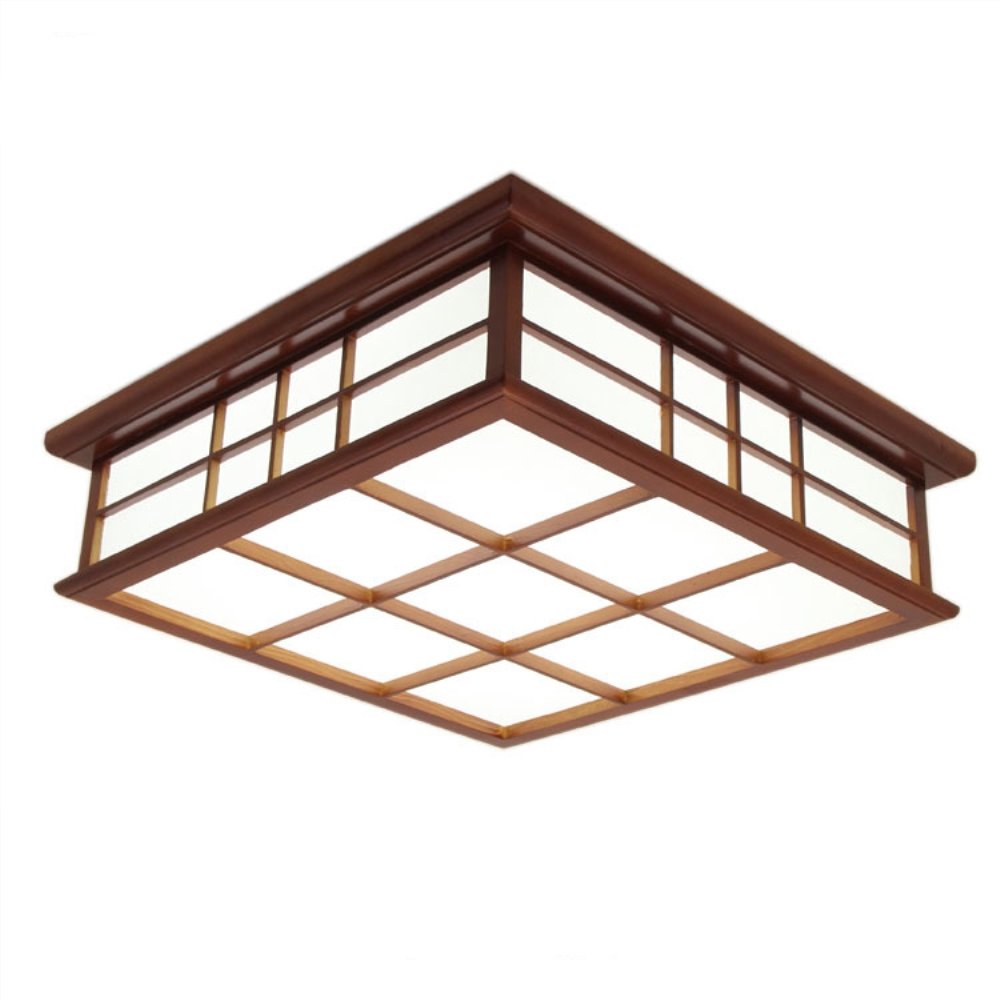 KAIRRY Ceiling Lamp Mahogany Ceiling Lamp Wooden Light Square Ceiling Light Simple Modern Style LED Ceiling Light Living Room Bedroom Balcony Interior Light (Color : White Light, Size : 55CM)