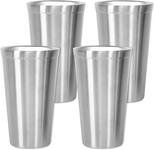Youda Stainless Steel Double Walled Insulated Cups(Set of 4) Stackable, Coffee Cup/Tea Cup/Chilling Beer Glasses, Great for Kids, for Travel, Outdoor,Camping&Everyday, 16oz(Silver)
