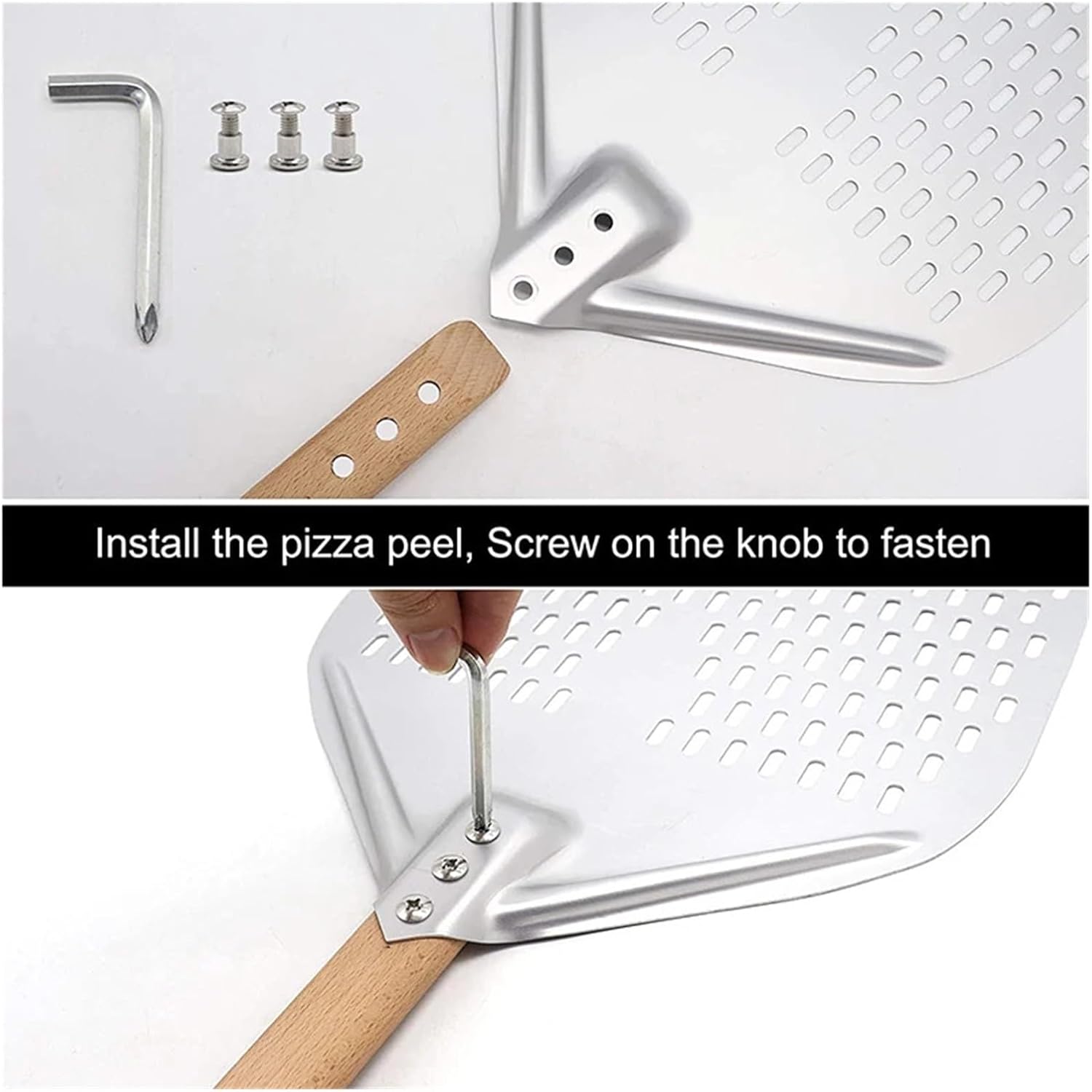 Aluminum Perforated Pizza Shovel Peel With Detachable Handle Nonstick Oven Baking Paddle Spatula Turners Accessories(8 inch Round)