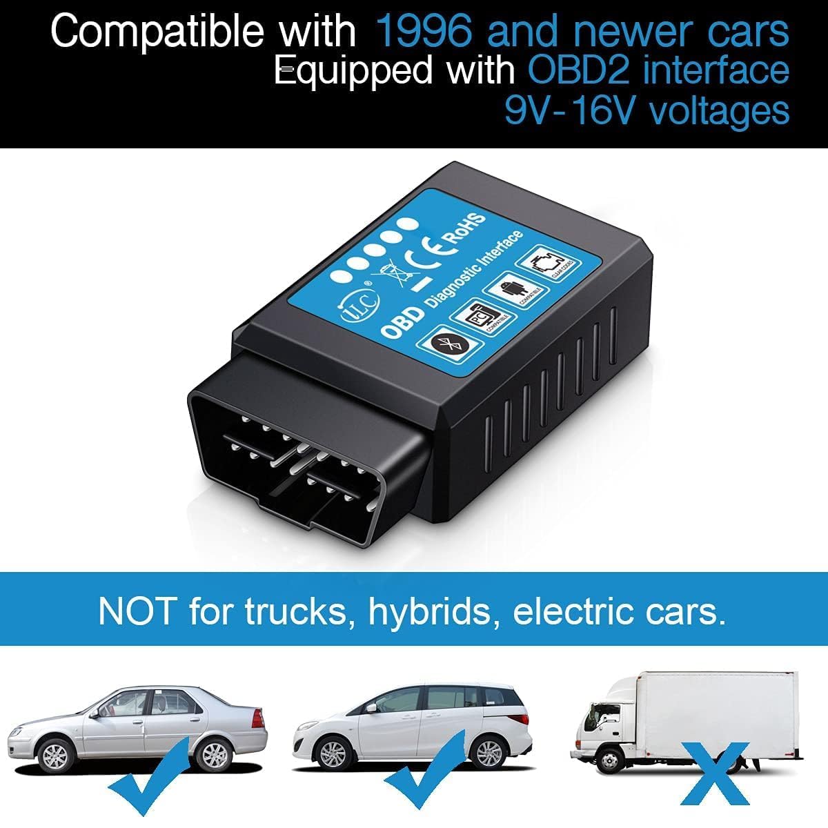 iLC OBD2 OBD Bluetooth Samochodów Diagnostyka Skaner Narzędzie ES OBD2 - Kompatybilny z Android i Windows Urządzenie (nie dla Apple iPad iPhone)