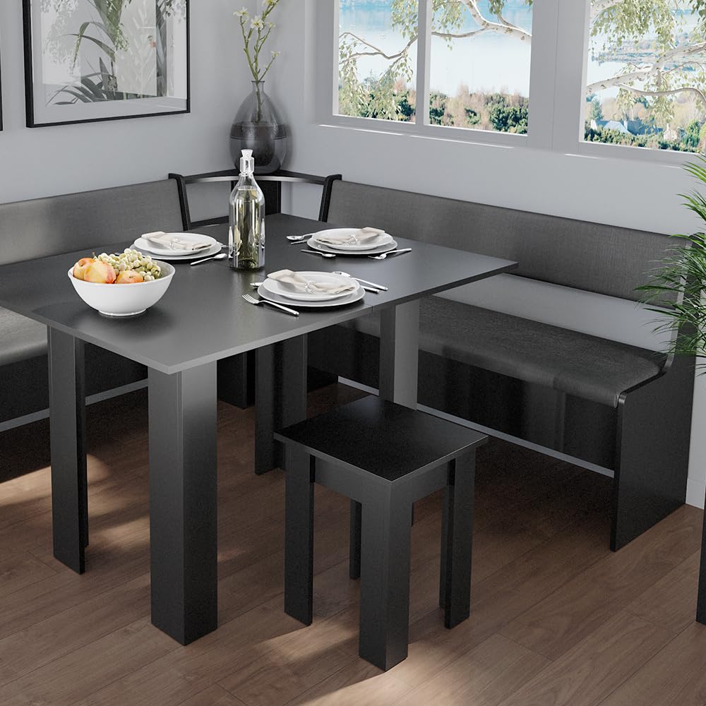 Vicco Banco de Comedor Roman, Negro, 41.5 x 136.6 cm, Apto para soluciones de Esquina Que ahorran Espacio en el Comedor