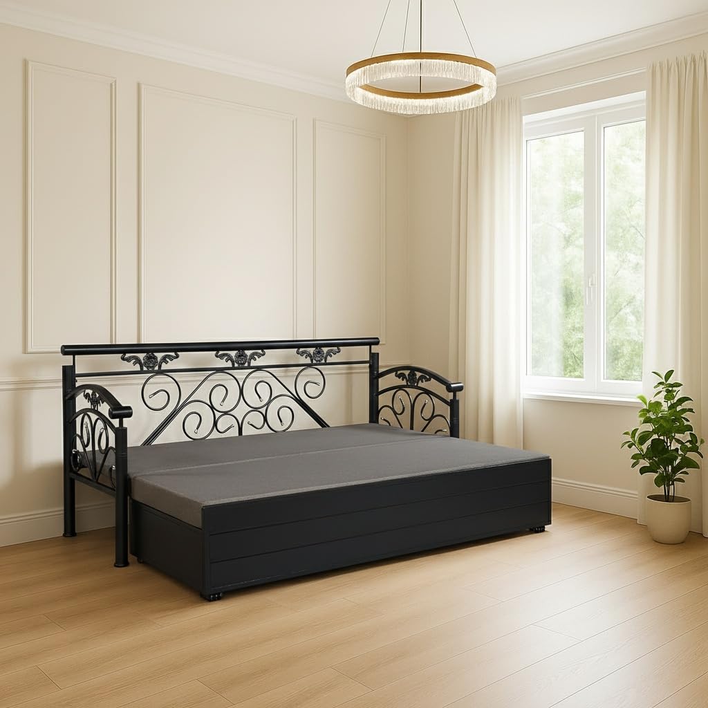 Royal Interiors Wiki 3 Seater Metal Sofa Cum Bed with Hydraulic Storage | King Size Sofa Cuma Bed | 3 Seater Sofa Set, Metal Sofa Set for Living Room D3_Grey_King-image-13