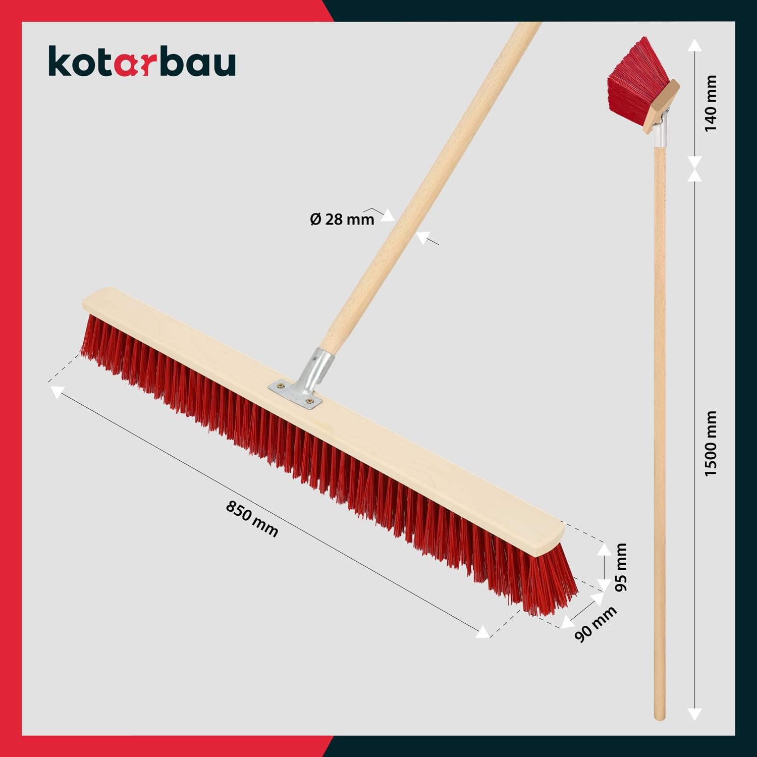 KOTARBAU® Escoba - 85 cm - Natural - Cepillo Barrendero - Jardín de Escoba Exterior - Escobon de Barrer - con Mango - Cepillo Industrial - Madera PVC