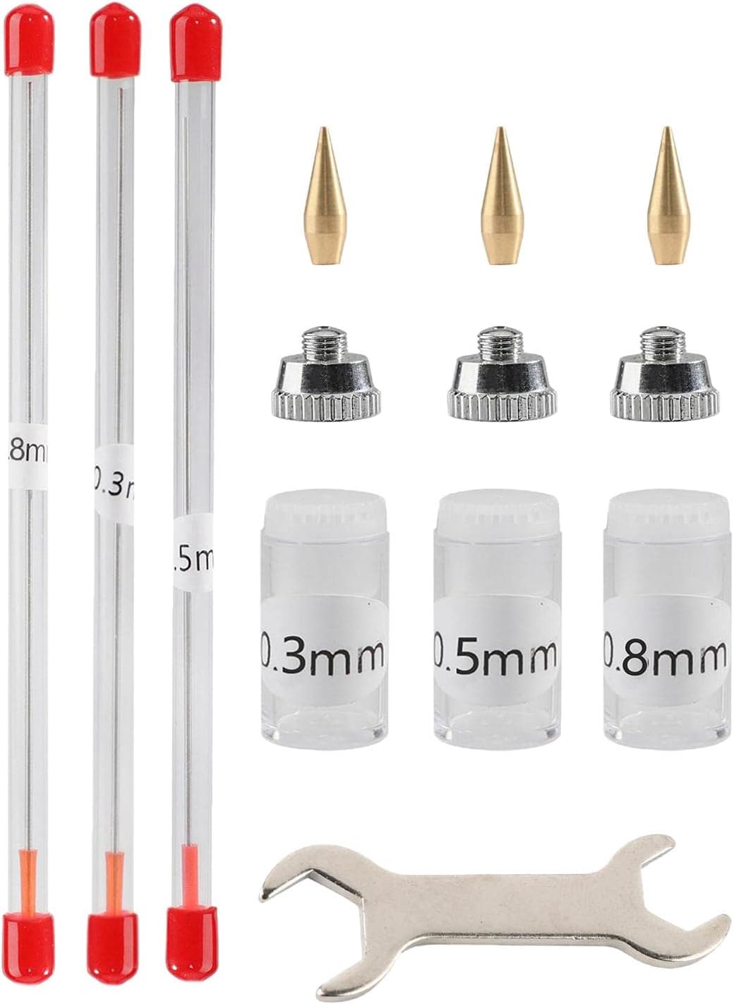 Garende 11x 0.3mm 0.5mm 0.8mm Airbrush Nozzle Kits Equipment Mini Wrench