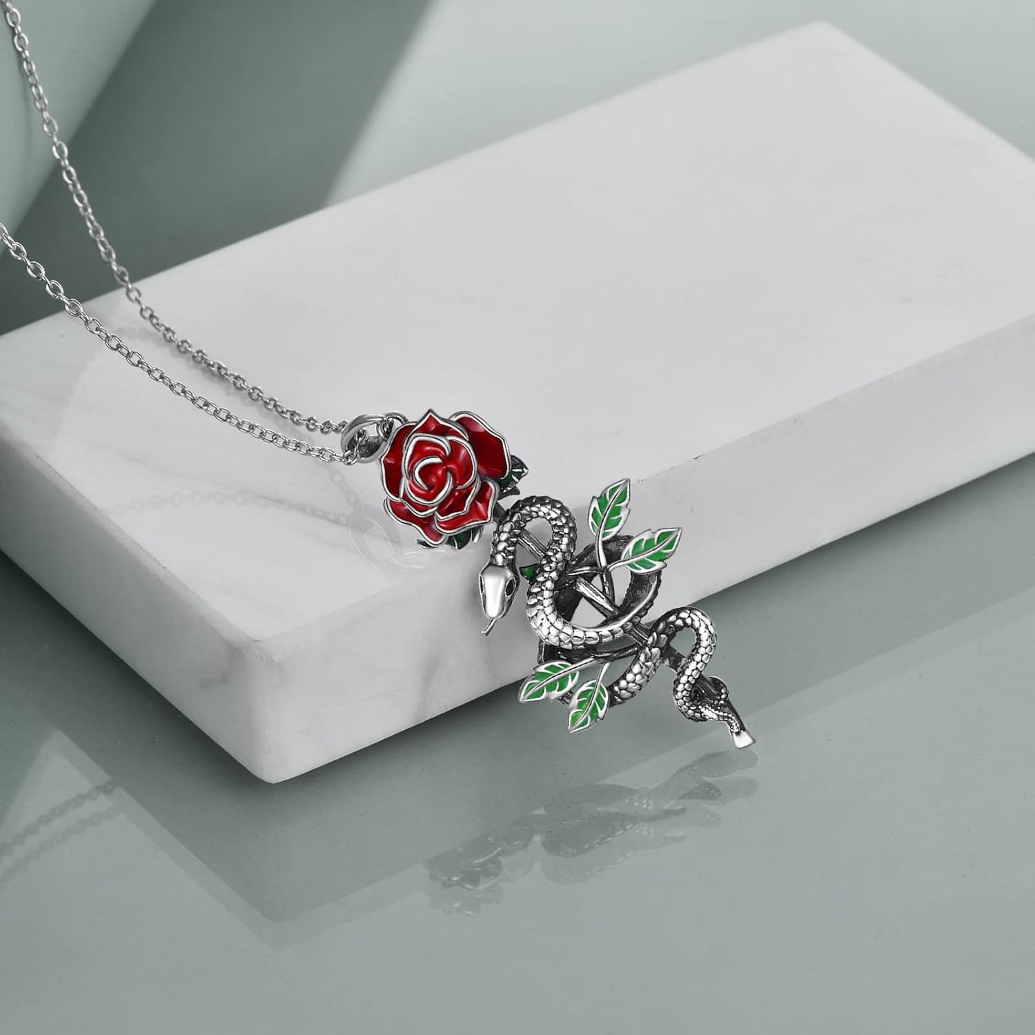 Butterfly Rose Flower Necklace/Snake and Rose Flower Pendant 925 Sterling Silver Blue/Pueple/Pink/Green Butterfly Jewelry Gift for Women Girls - Image 4