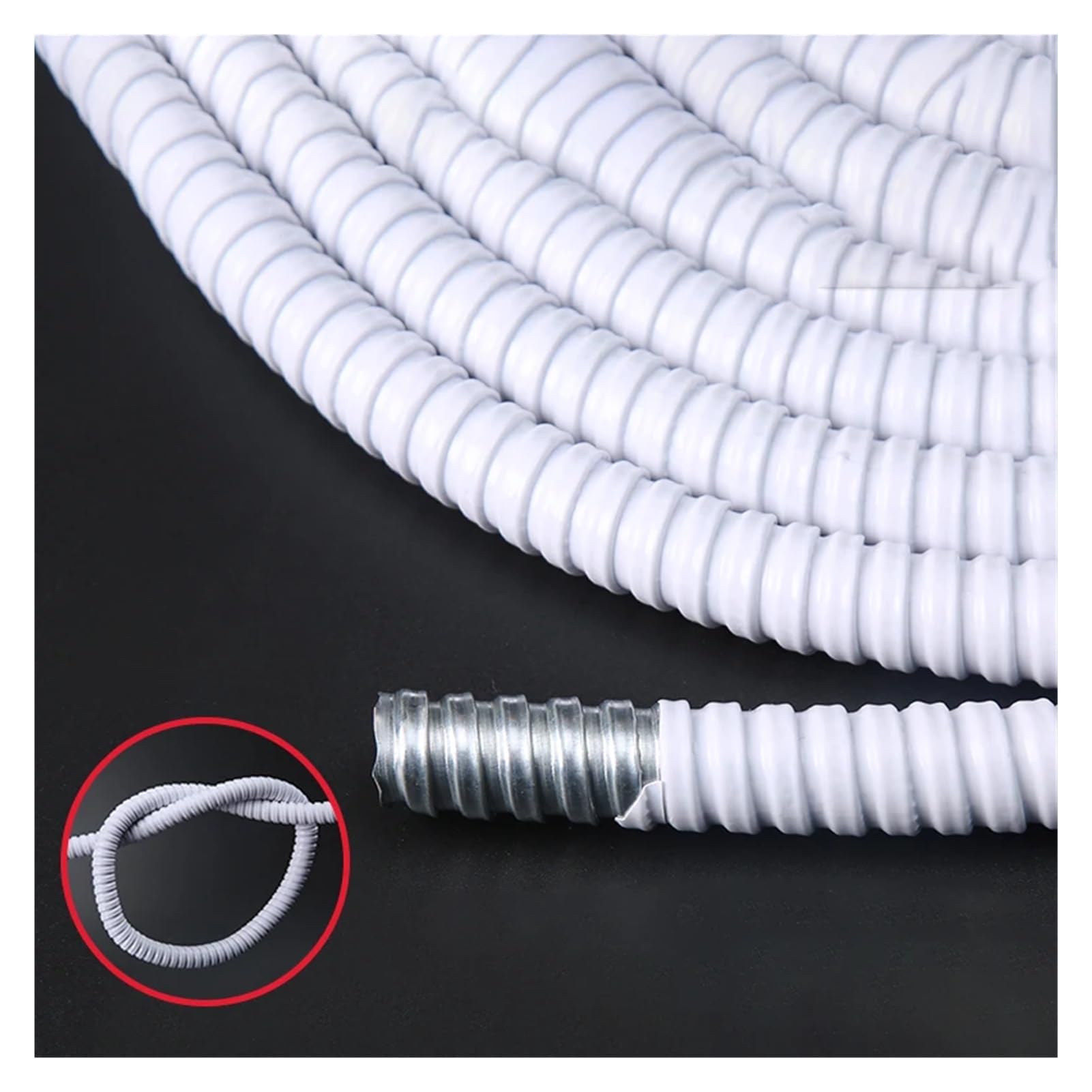 Diametro interno 8/10/12/16/20/25/32mm Tubo corrugato in acciaio zincato rivestito in plastica bianca Tubo flessibile for cavi di linea Protegge il tubo flessibile(Inner Diameter 16mm)