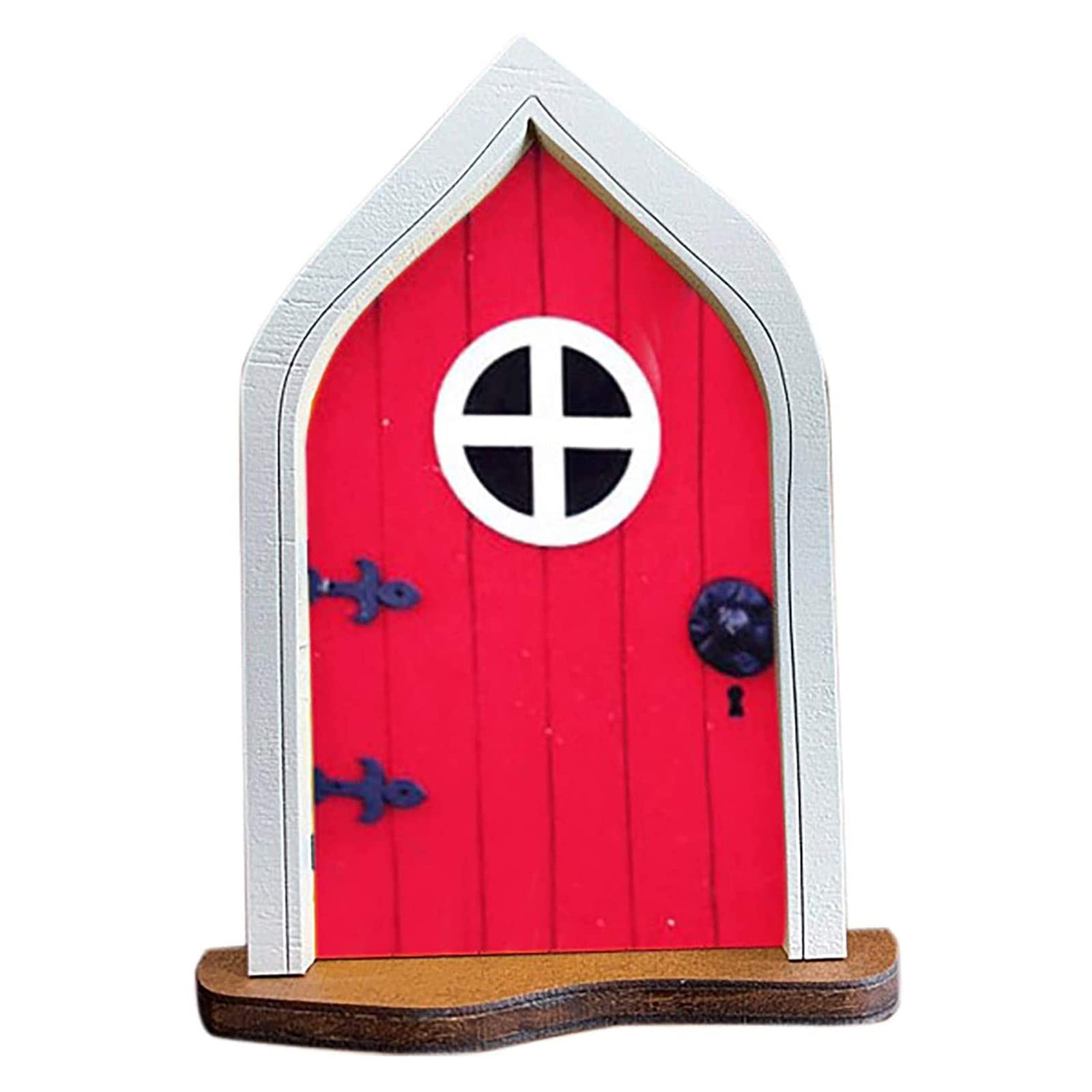 Qianderer Miniature Fairy Gnome Home Door with Windows for Trees Decoration Yard Art Garden Sculpture Decoration, Lawn Ornament Decor (Red 1)