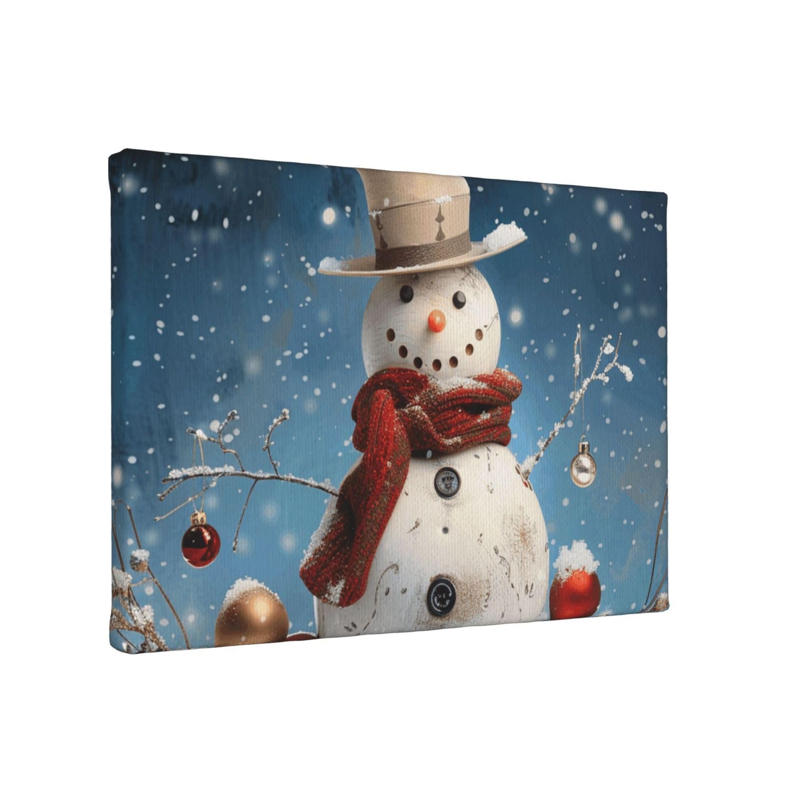 YKLJG Snowman Printed Wall Art Canvas Painting 30x20 CM Wooden Framed Picture Painting Artwork Prints for Bedroom Kitchen Home Office Decor