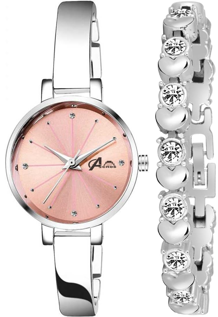 Premium Brand - Analogue Women's Watch for Women with Heart shap bracelete for Girl's or Women (Pink Blue Black Dial Silver Colored Strap) Pack of 2 Valentine SPACIAL-image-7