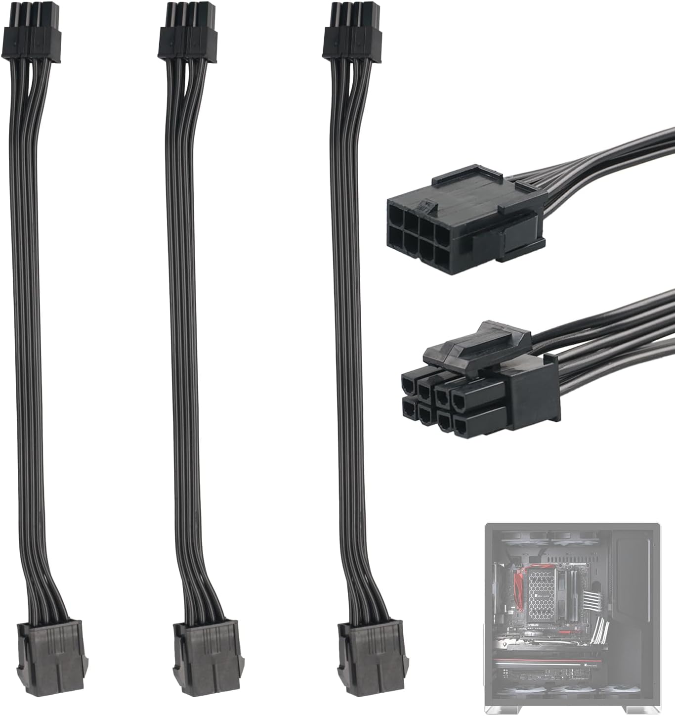 3 Pack Motherboard ATX CPU 8 Pin (4+4) Male to Female Adapter ，8 Pin CPU Power Cabler for Motherboard.