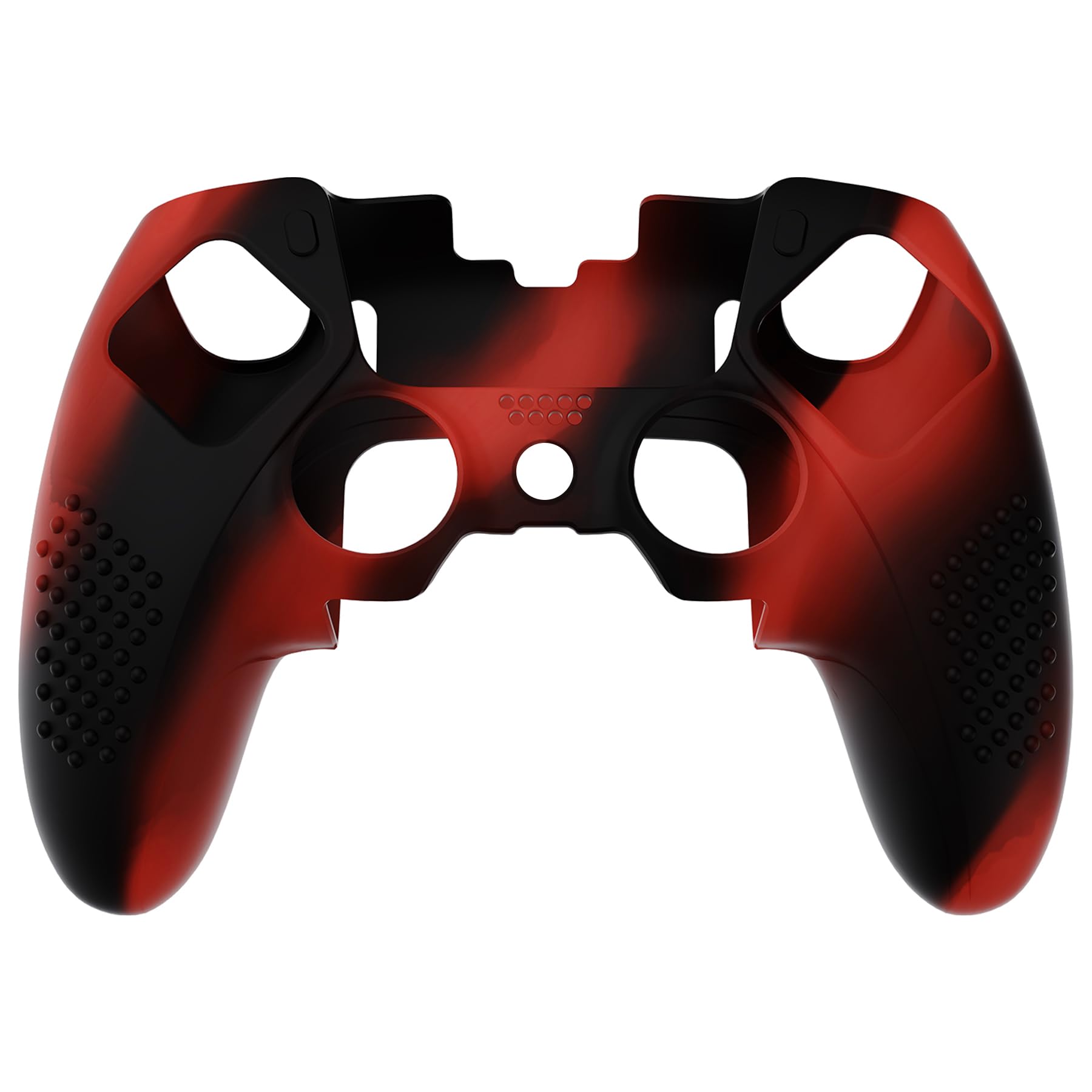 PlayVital Funda de Silicona Antideslizante para ps5 Edge - Carcasa Protectora con 6 Tapas de Joysticks, Cubierta de Goma Tacto Suave, Protector de Mando, Diseño 3D Tachonado (Negro&Rojo)