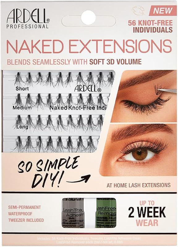 Cílios Postiços Individuais Ardell Naked Extensions sem Nó, Comprimentos Curto, Médio e Longo, 56 Unidades