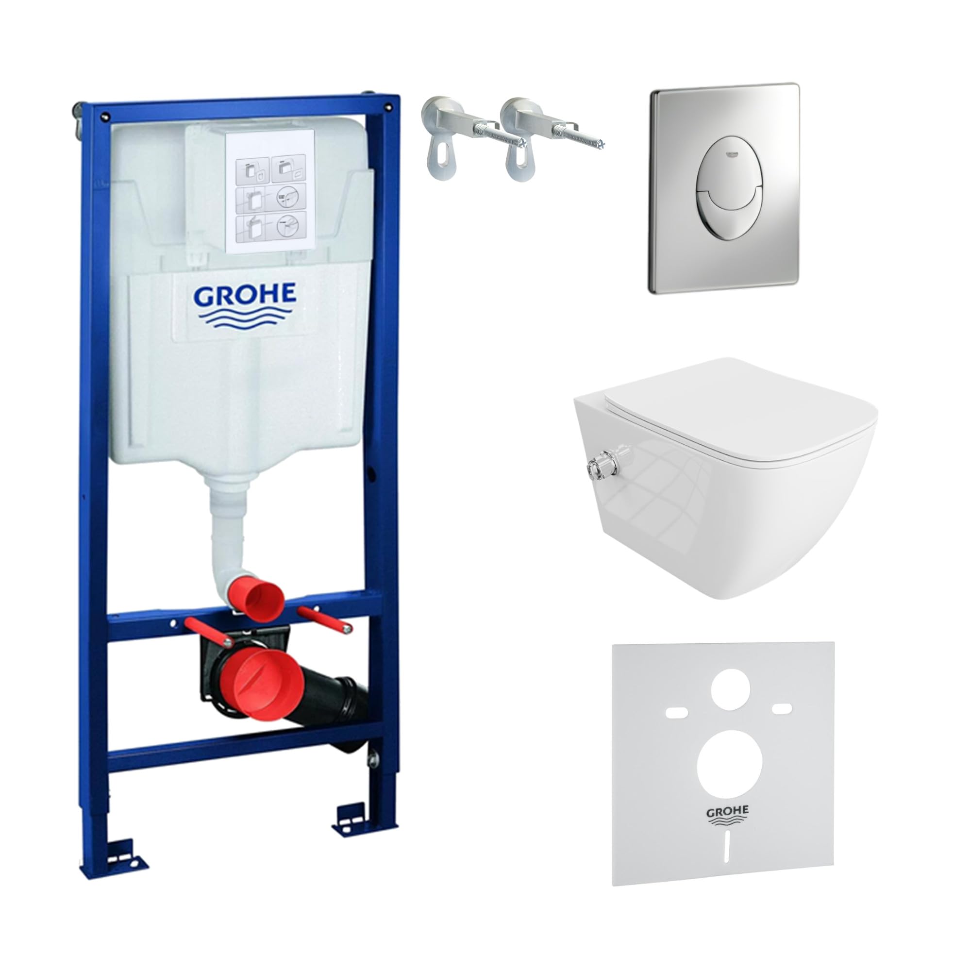 Lavita Vorwandelement Solido Start + Wand Hänge WC Parana Weiß Spülrandlos + WC Sitz mit Absenkautomatik Verchromter Knopf Komplettset Unterputz Spülkasten Toilette Komplett Sett WC