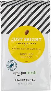 Amazon Fresh Just Bright Light Roast Ground Coffee, 12 Oz - Crisp Clean Flavor, Nutty Caramel Notes, 100% Arabica