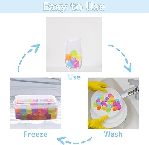 Miniatura 4 de Cubo de hielo reutilizable con tapa y contenedor, paquete de 60 cubos de hielo de plástico para bebidas sin BPA, coloridos cubos de hielo cuadrados