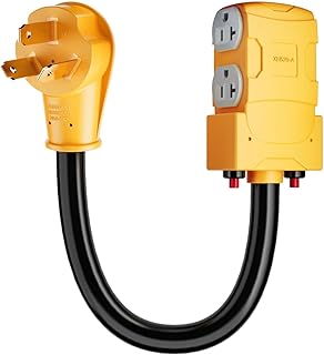 MECMO 50A 220 to 110 Household T-Blade Adapter, NEMA 10-50P to 4X 5-20R/15R w/ 20AMP Circuit Breaker, 3 Prong 50Amp (Old-style) Electrical Stove/Range/Oven to Gas Range 110/125V 15/20A Power Converter
